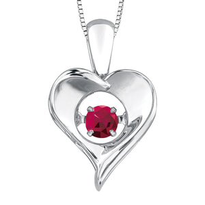 303019 Sterling Silver Dancing Ruby Heart Necklace
