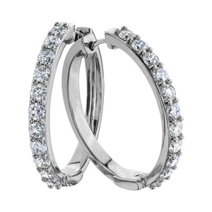 150757 10KT White Gold 1.00CT TW Diamond Hoop Earrings
