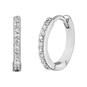 151067 OUT OF STOCK, PLEASE ALLOW 3-4 WEEKS FOR DELIVERY 10KT White Gold and .05TW Diamond Huggie Earrings