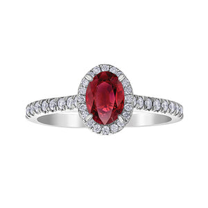 060103 10KT White Gold Oval Ruby & .26CT TW Diamond Halo Ring