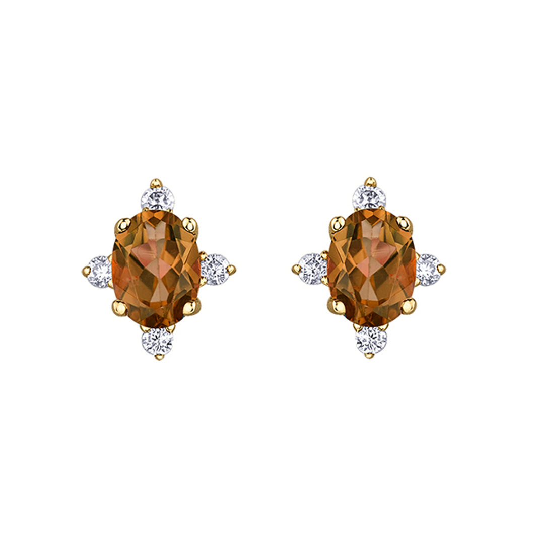 180109 10KT Yellow Gold Citrine & Diamond Birthstone Earrings