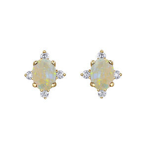 180107 10KT Yellow Gold Opal & Diamond Birthstone Earrings