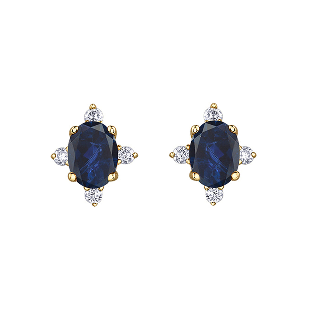 180117 OUT OF STOCK, PLEASE ALLOW 3-4 WEEKS FOR DELIVERY 10KT Yellow Gold Sapphire & Diamond Birthstone Earrings