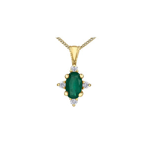 170145 10KT Yellow Gold Emerald & Diamond Birthstone Pendant