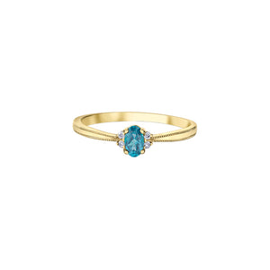 060152 10KT Yellow Gold Blue Topaz & Diamond Birthstone Ring