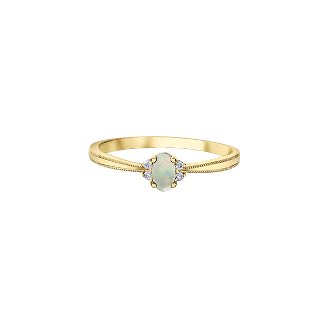 060150 OUT OF STOCK, PLEASE ALLOW 3-4 WEEKS FOR DELIVERY 10KT Yellow Gold Opal & Diamond Birthstone Ring