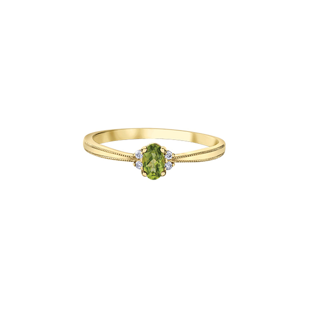 060158 10KT Yellow Gold Peridot & Diamond Birthstone Ring
