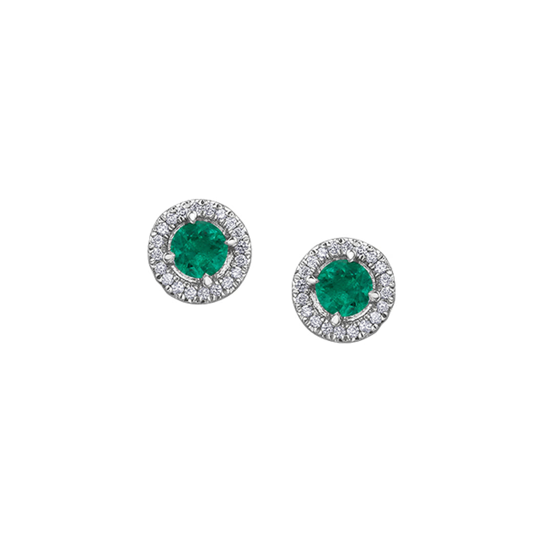 180121 OUT OF STOCK PLEASE ALLOW 3-4 WEEKS FOR DELIVERY 10KT White Gold Emerald & 0.10 CT TW Diamond Earrings