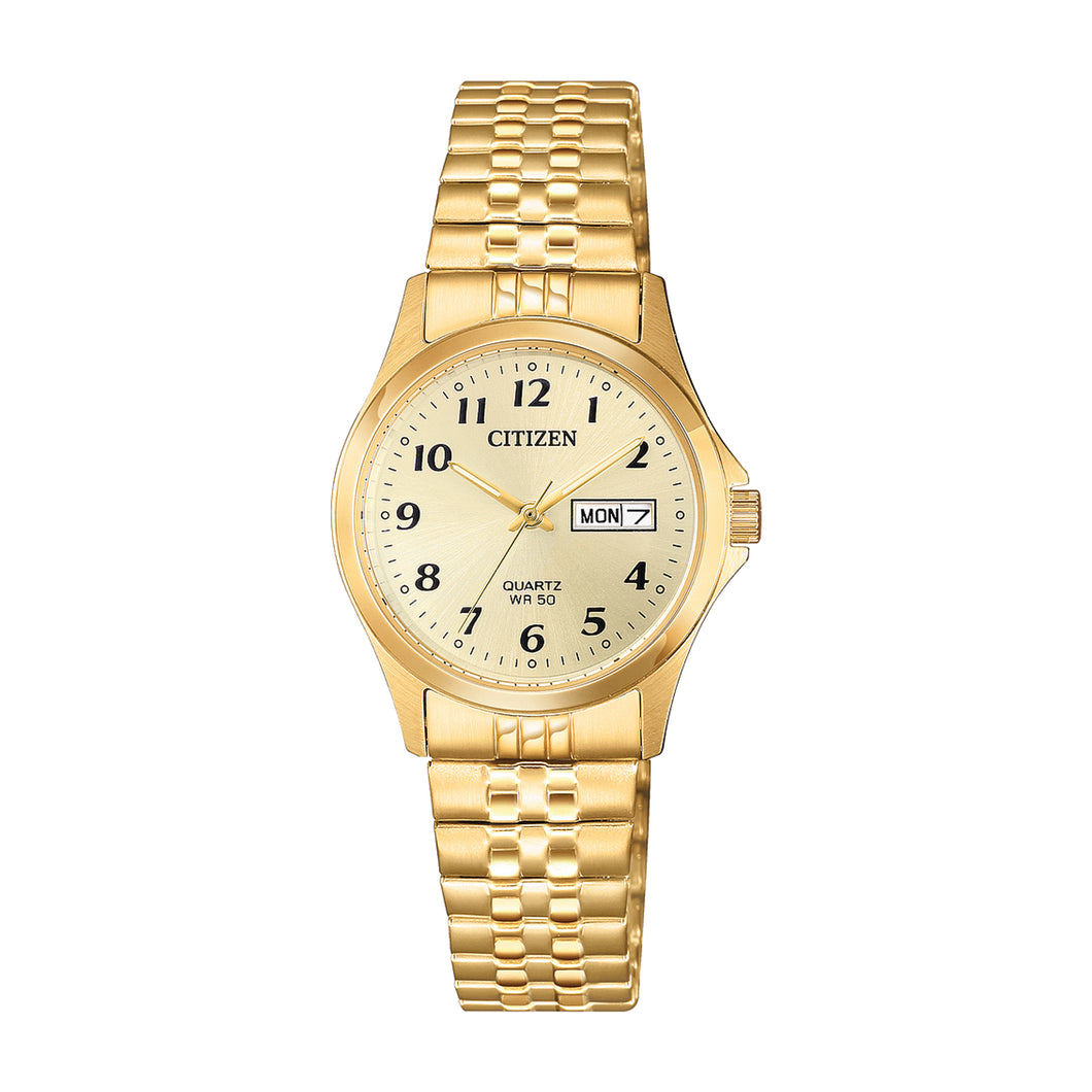390078 CITIZEN Quartz Gold Toned Expansion Watch with Day/Date