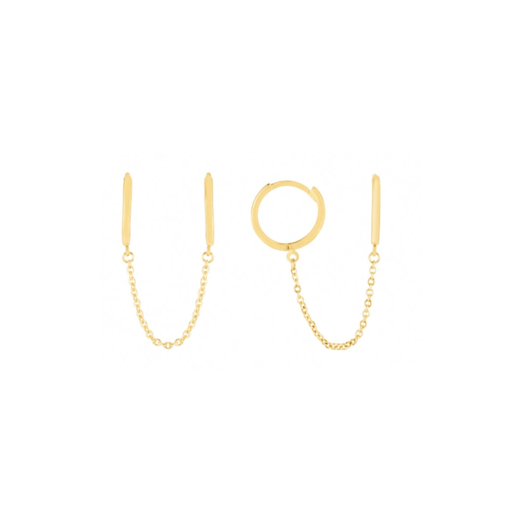 231952  10K Yellow Gold Double Piercing Hoops with Chain