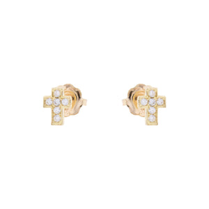 231464 10K Yellow Gold Protective Twist-back Cross with Cubic Zirconia Children's Stud Earrings