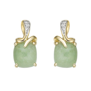 180045 10K Yellow Gold Jade & Diamond Stud Earrings