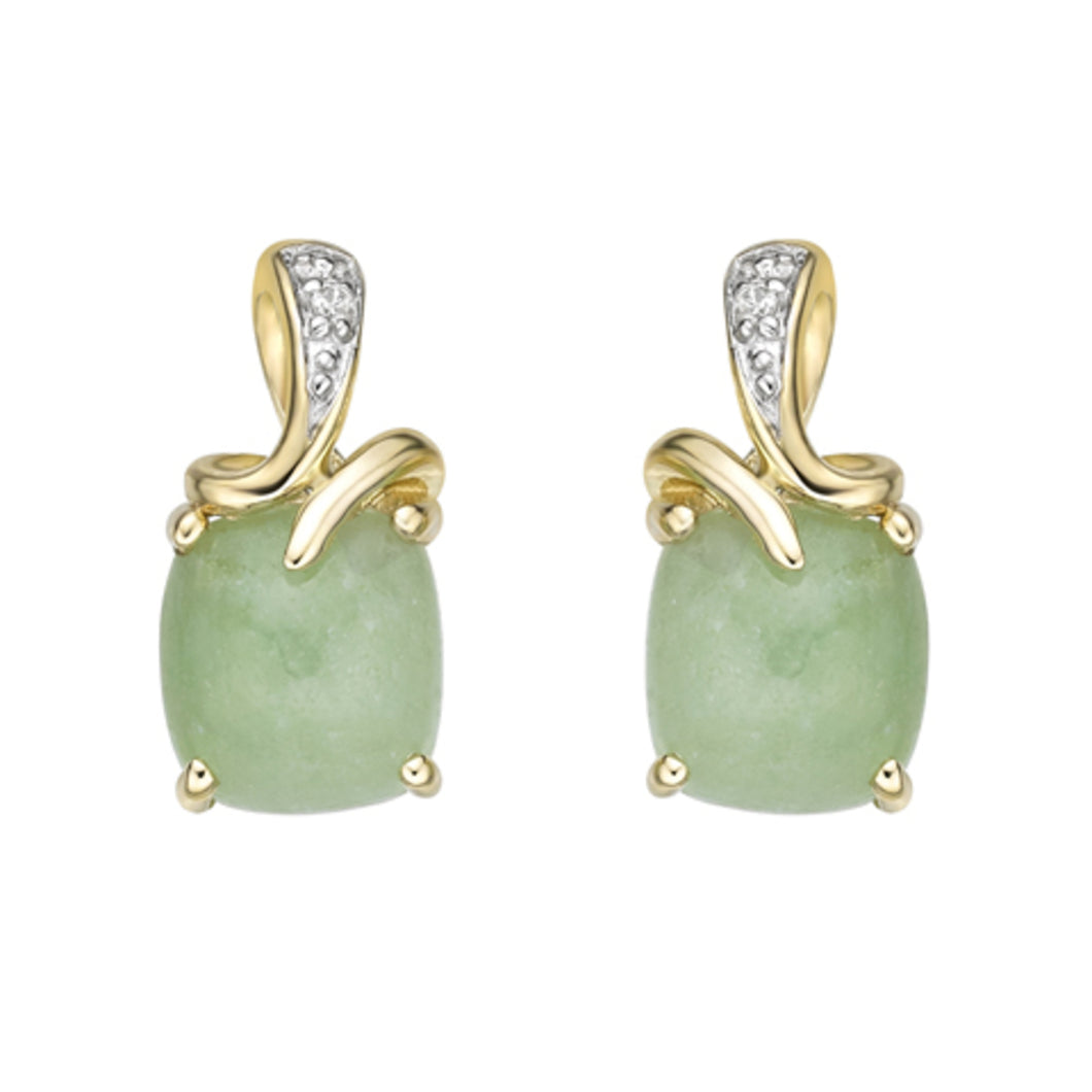 180045 10K Yellow Gold Jade & Diamond Stud Earrings
