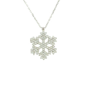 240487 10K White Gold Cubic Zironia Snowflake Pendant With Cable Chain