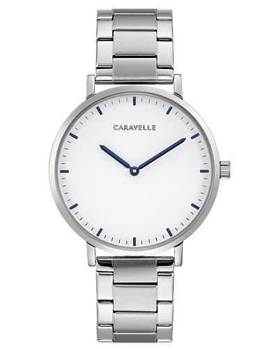 420028 Caravelle Stainless Steel case with a White Dial and Blue hands and markers
