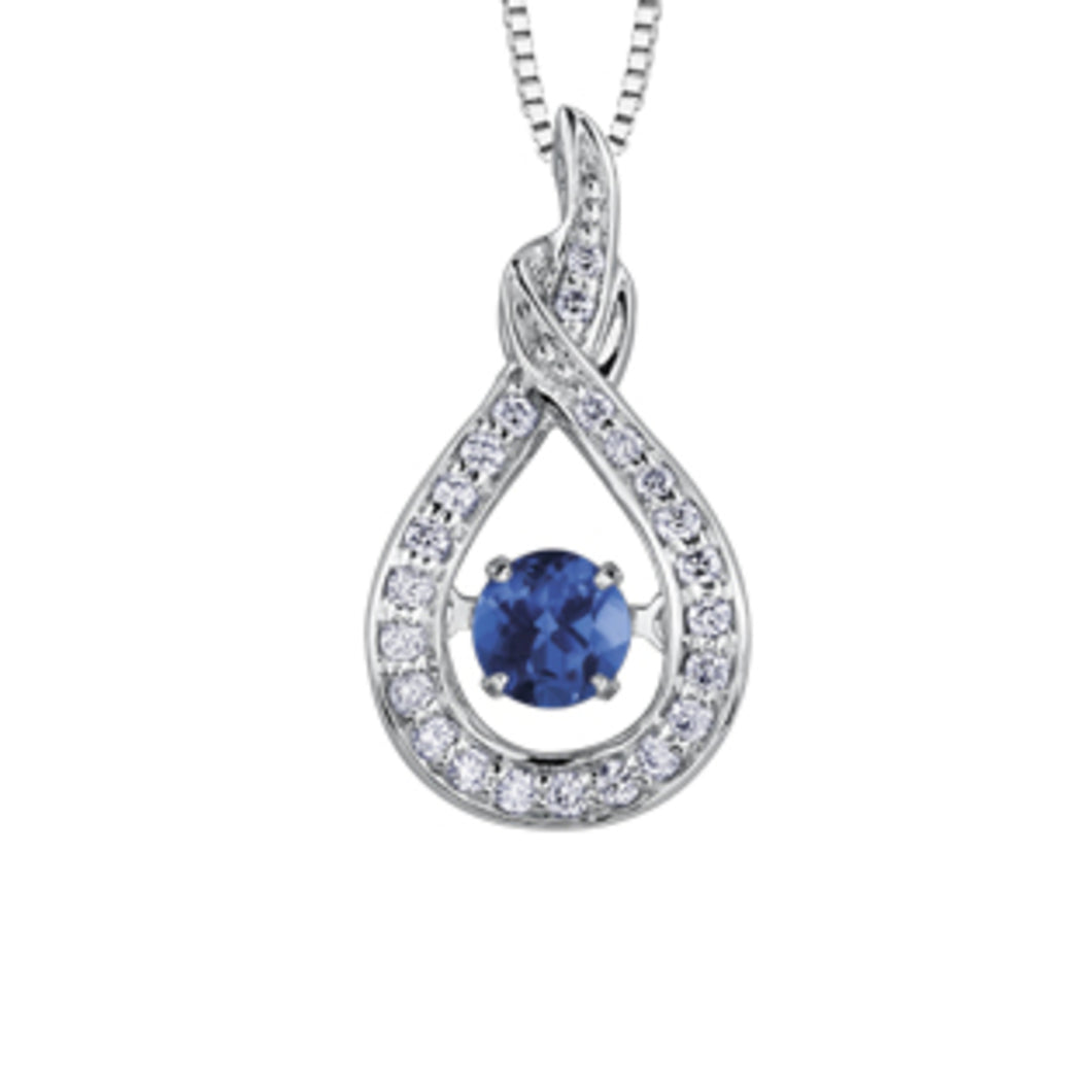 170001 OUT OF STOCK, PLEASE ALLOW 3-4 WEEKS FOR DELIVERY 10KT White Gold Blue Sapphire & .08CT TW Diamond Pendant