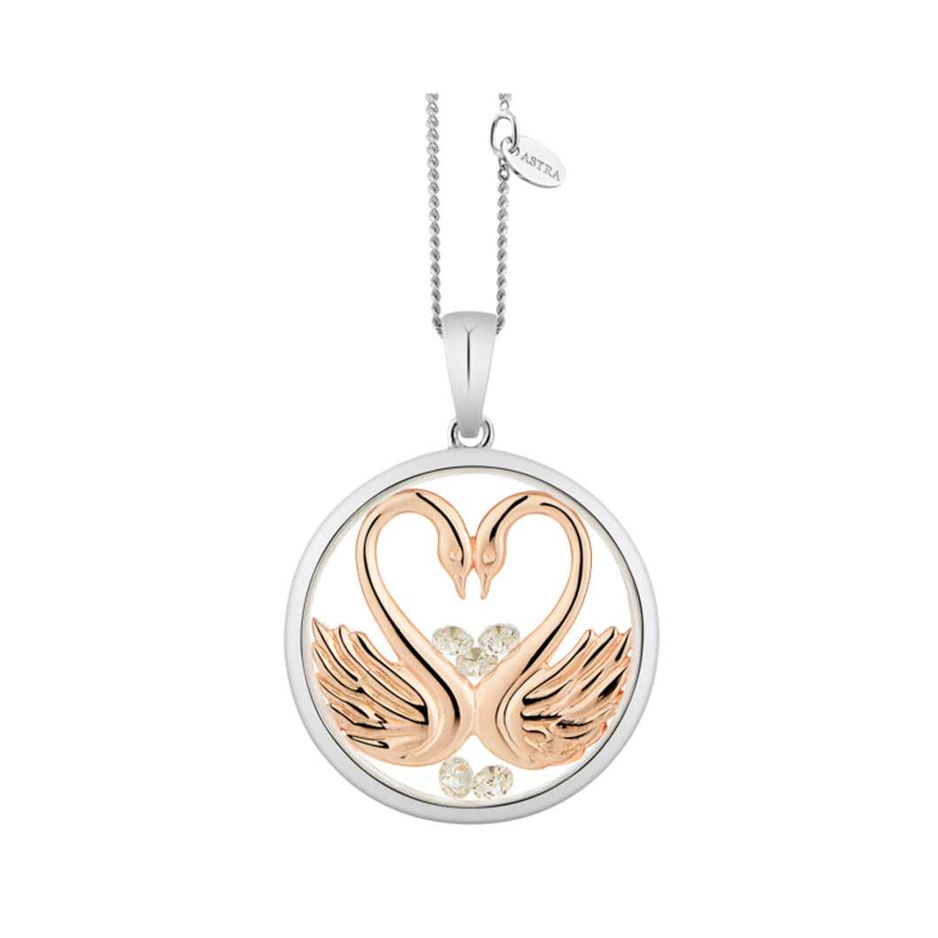 330988 ASTRA Sterling Silver & Rose Gold Plated Swan 