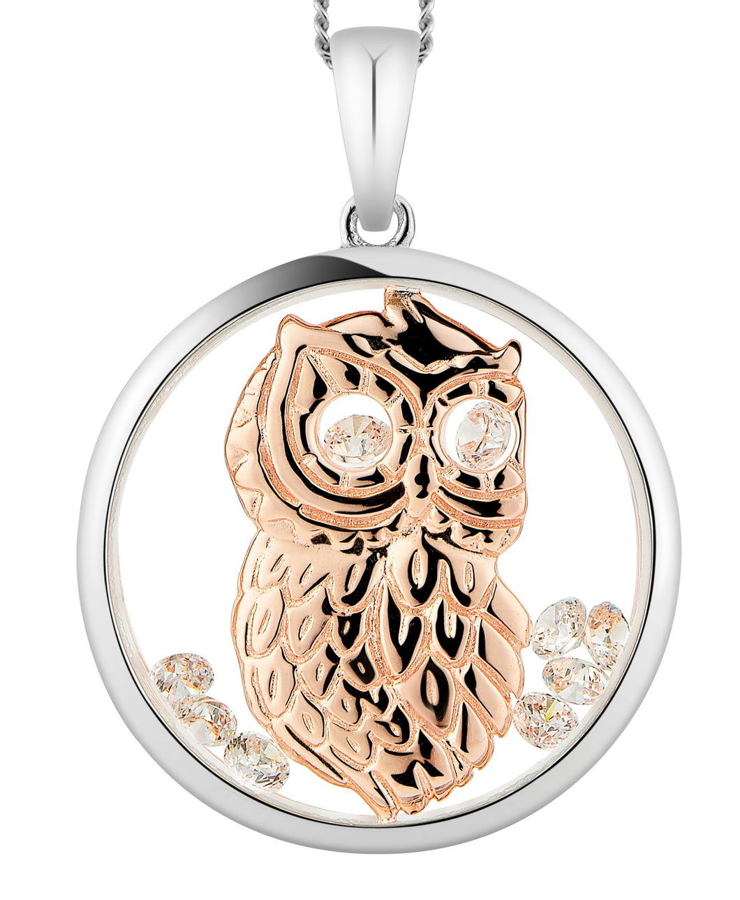 330993 ASTRA Sterling Silver Rose Gold Plated Wise Owl Pendant 20mm