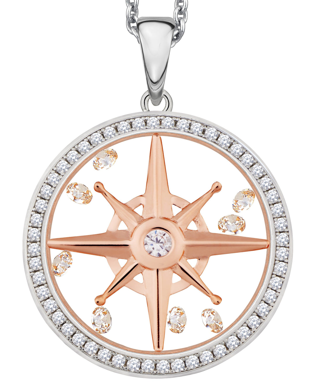 331020 ASTRA Sterling Silver 16MM Compass Star Pendant