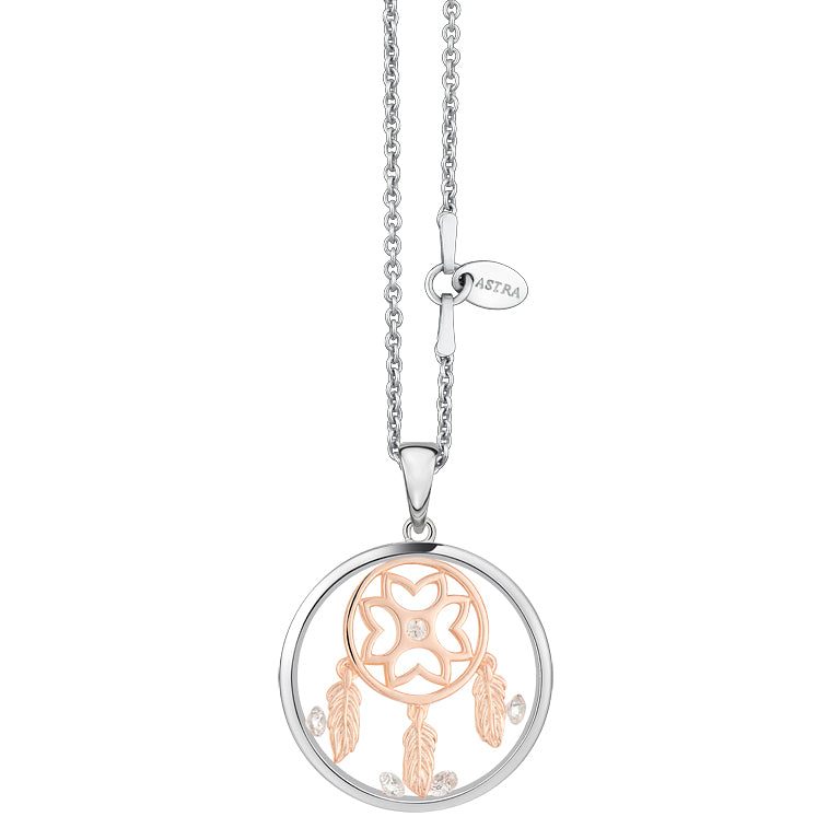 331036 ASTRA Sterling Silver & Rose Gold Dream Catcher Pendant 20mm