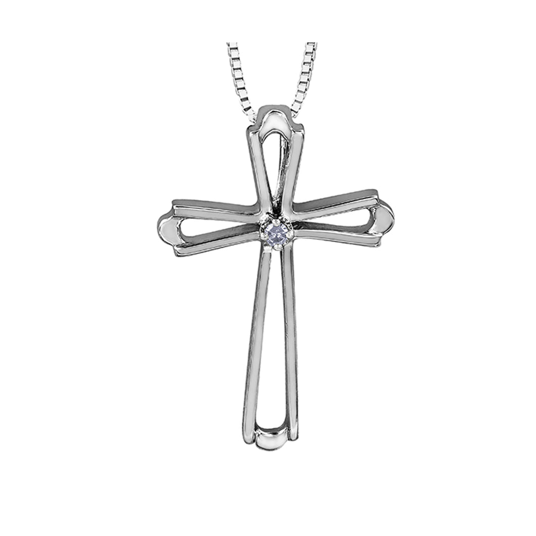 141340 OUT OF STOCK PLEASE ALLOW 3-4 WEEKS FOR DELIVERY 10K White  Gold .01CT TW Diamond Cross Pendant