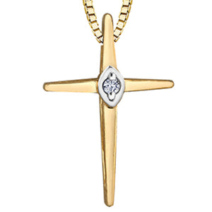 141341 OUT OF STOCK PLEASE ALLOW 3-4 WEEKS FOR DELIVERY 10K Yellow Gold .015CT TW Diamond Cross Pendant