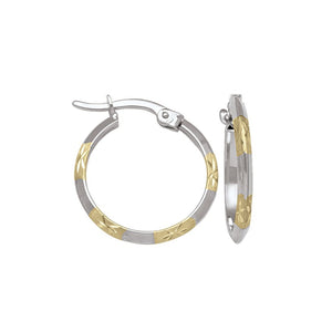 231936 10K White Gold & Diamond Cut Yellow Gold Hoop Earrings