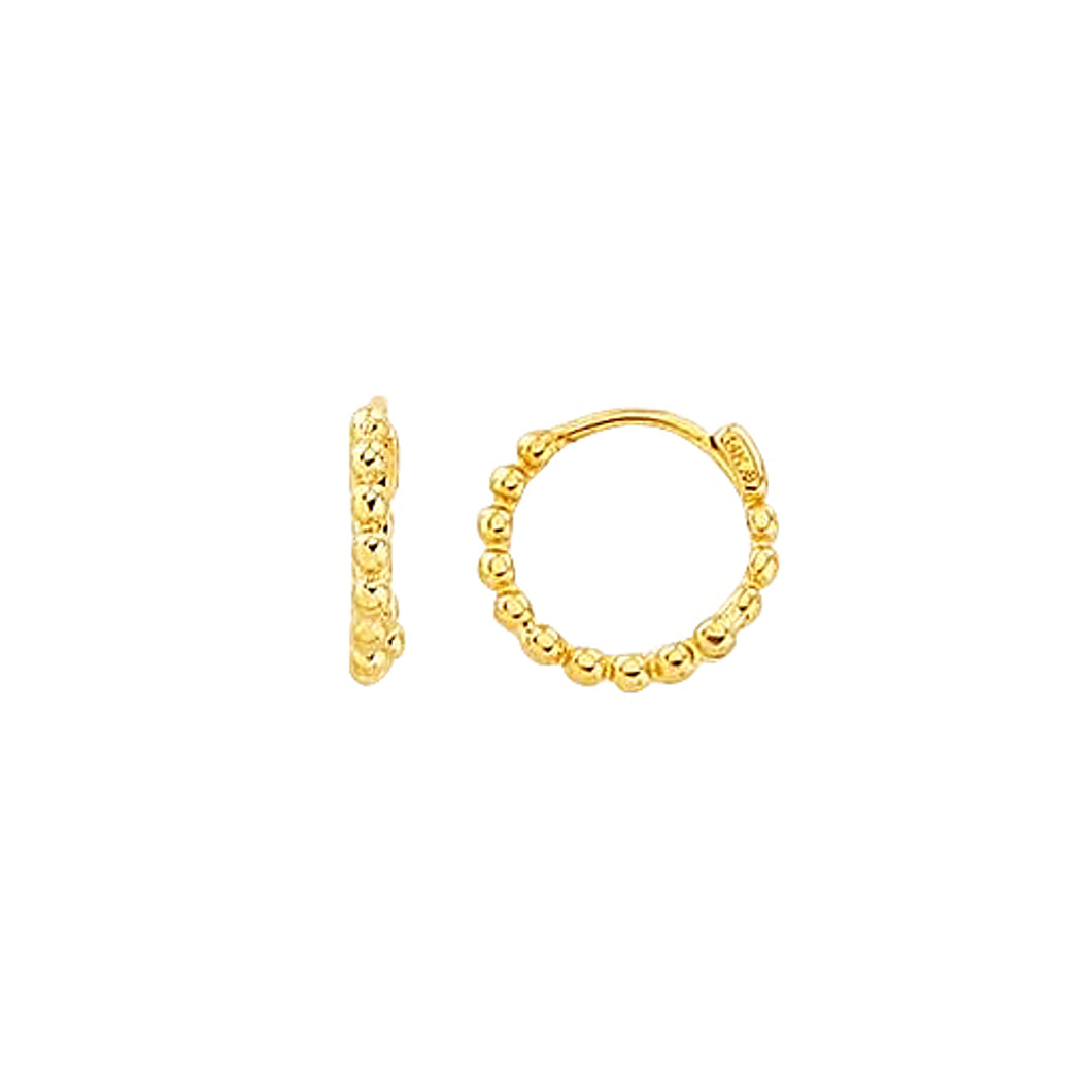 231977 10K Yellow Gold Round Beaded Hoop Earrings