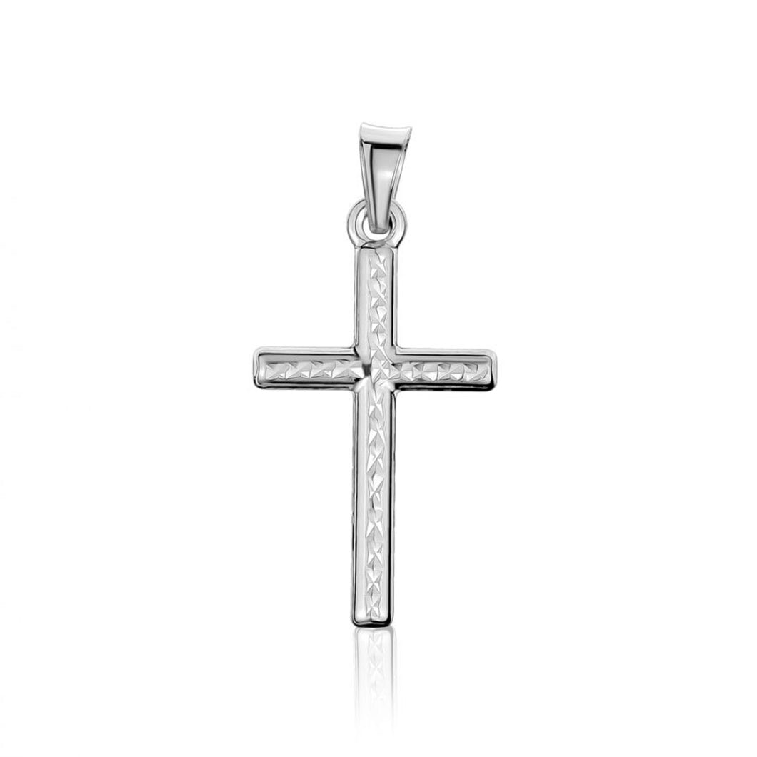240410 10K White Gold Diamond Cut Cross Charm