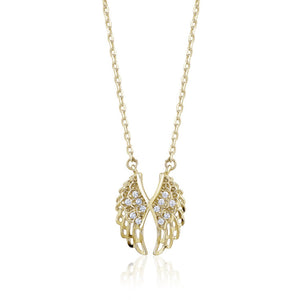 240397 10K Yellow Gold with Cubic Zirconia Angel Wing Pendant