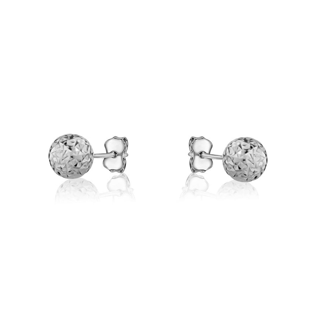 231909 10K White Gold 6MM Diamond Cut Ball Stud Earrings