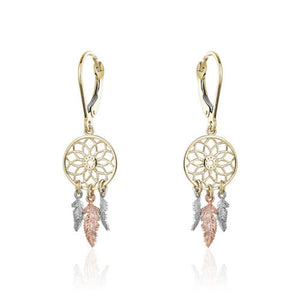 231646 10K Tri gold Gold Dream Catcher Dangle Earrings