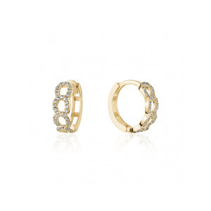 232017 10K Yellow Gold 13.5MM CZ Link Huggie Earrings