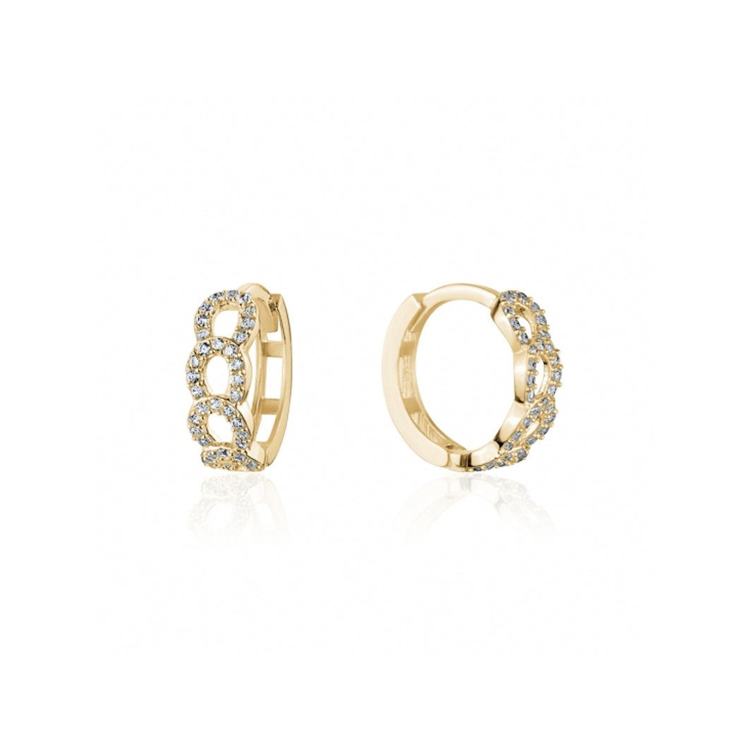 232017 10K Yellow Gold 13.5MM CZ Link Huggie Earrings