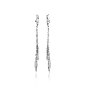 291355  Sterling Silver Double Strand Leaf Dangle Earrings