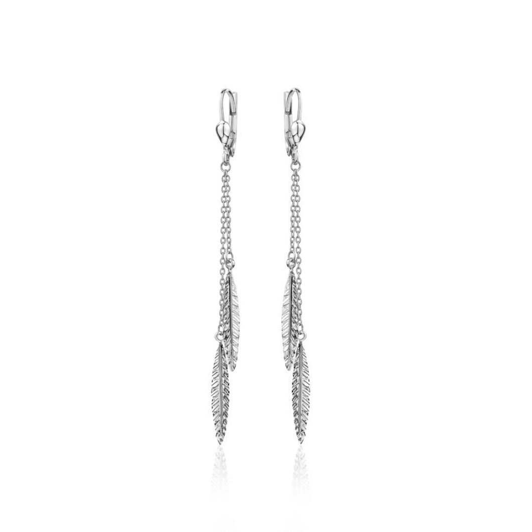 291355  Sterling Silver Double Strand Leaf Dangle Earrings