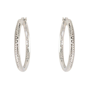 231382 10K White Gold 25MM Diamond Cut Hoop Earrings