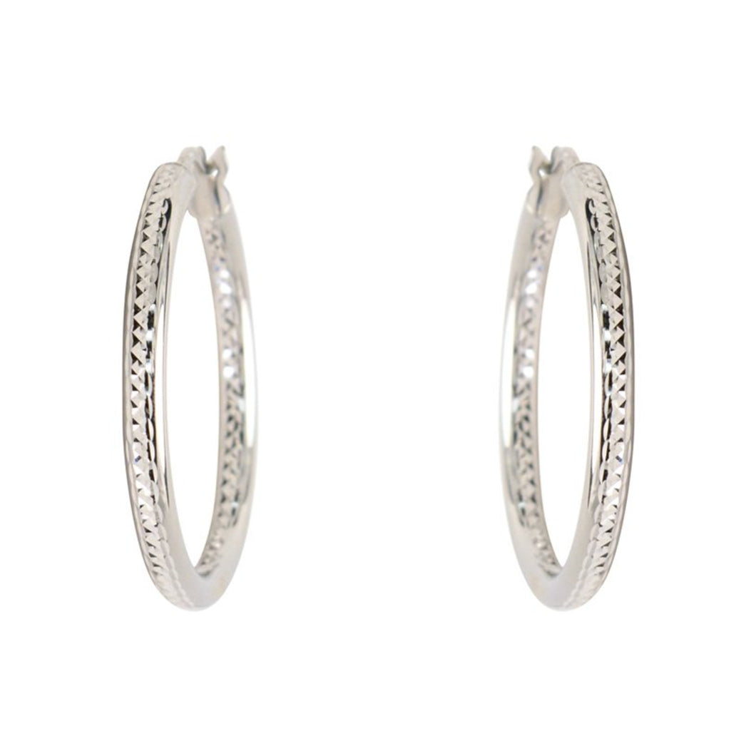 231382 10K White Gold 25MM Diamond Cut Hoop Earrings