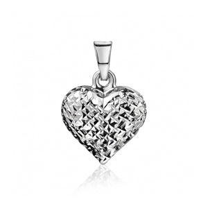 240500 10k White Gold Diamond Cut Puff Heart Charm